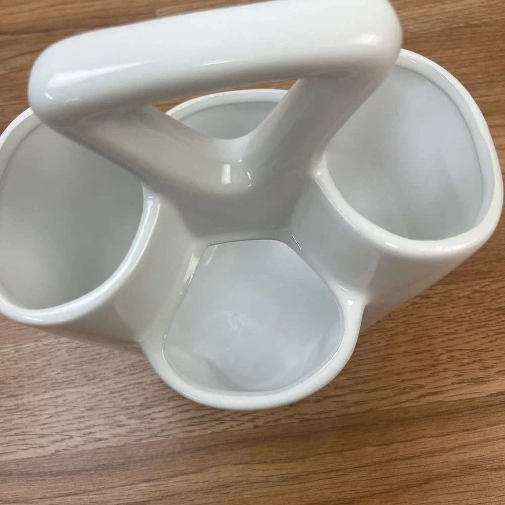 White Ceramic 4 Section Paintbrush Caddy Utensils Silverware Makeup Brush Holder